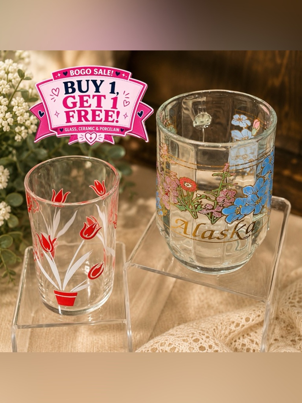 🔍 Vintage Kraft Swanky Swig Juice Glass + Alaska Floral Mug – (2) Piece Bundle